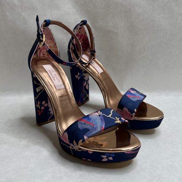 TED BAKER Navy Chinoiserie Junaaa Jacquard Platform Sandals - Sz 38 / 7.5 - Picture 3 of 16
